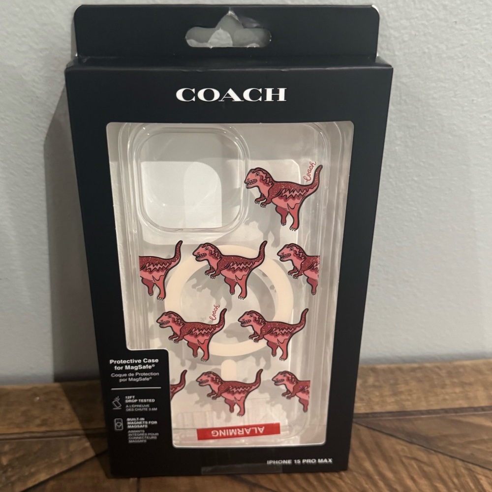 Coach Iphone 15 Pro Max Protective Case for MagSafe Dinosaurs Clear